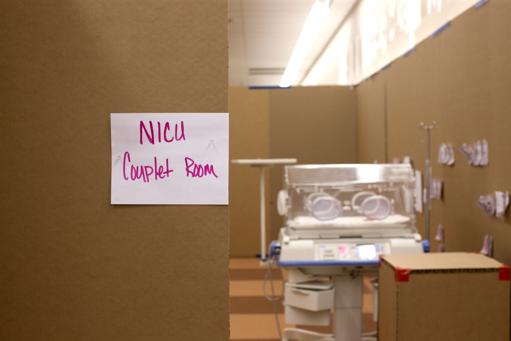 Cardboard mock up of women's hospital
